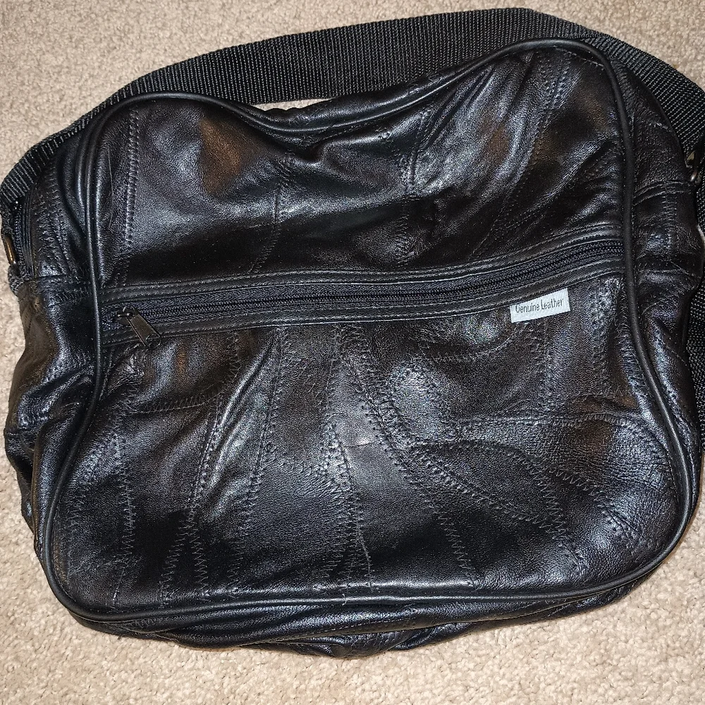 Men's Black Patchwork‎ Genuine Leather Bag Set